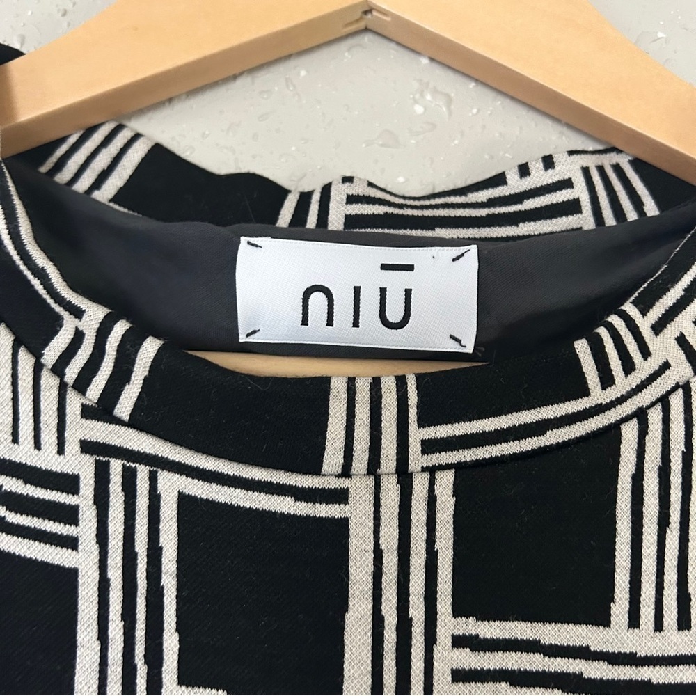Niu Black White Geometric Checked Formal Sleeveless Mini Dress Small - Picture 2 of 4